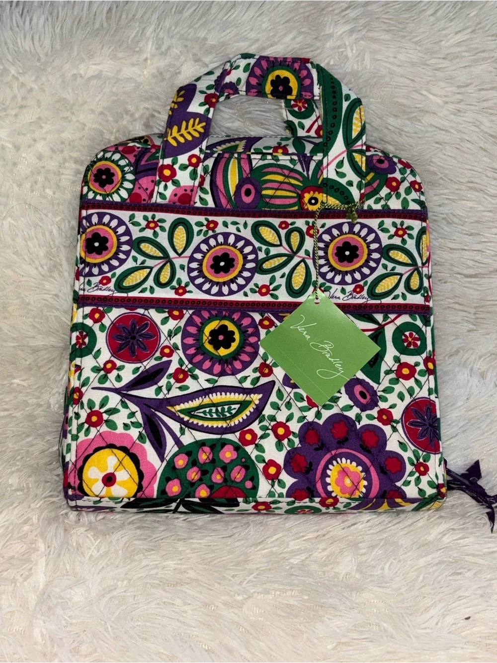 Vera Bradley Quilted Cosmetic Case - White with Pink, Purple & Green Floral